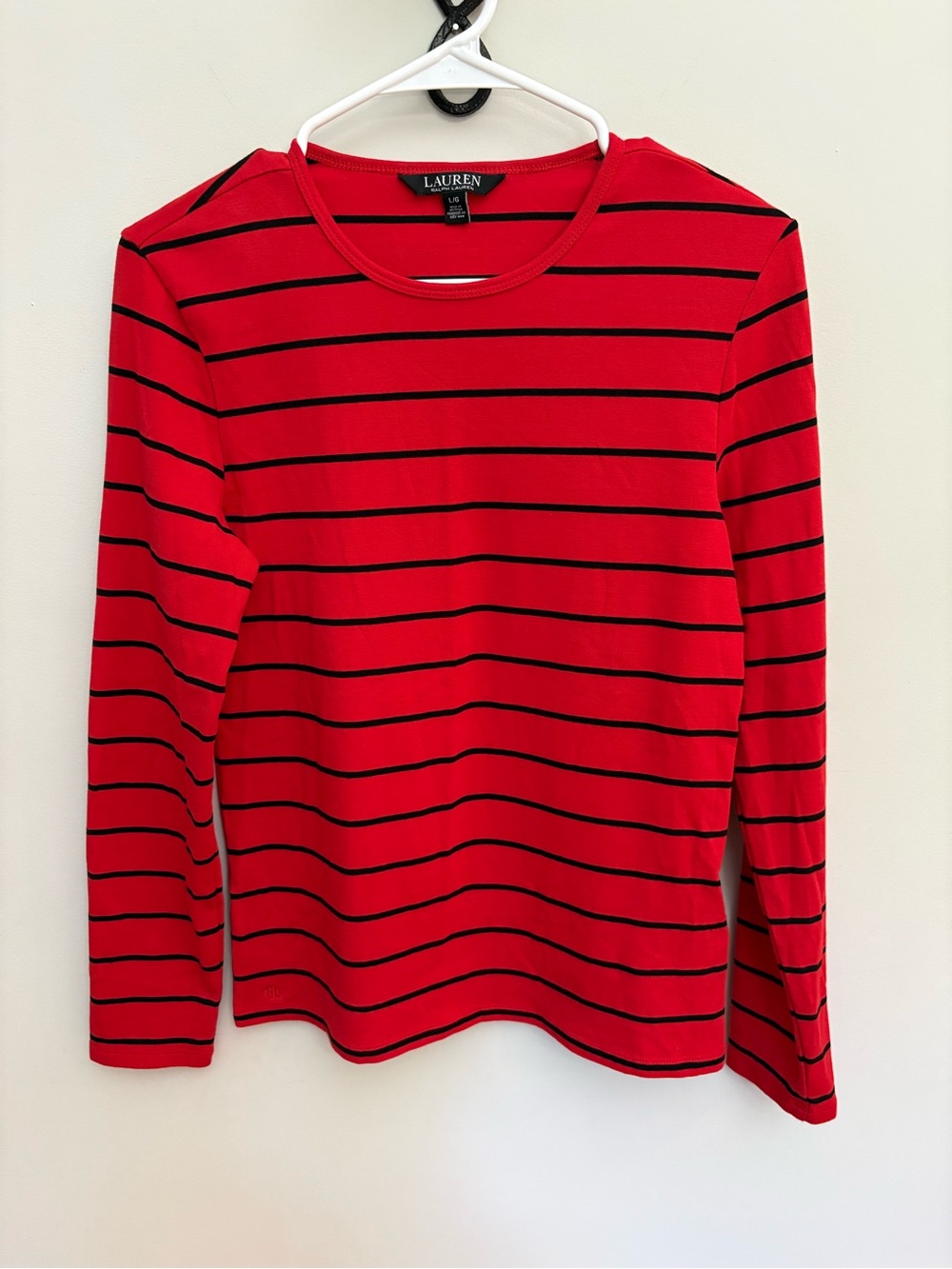 Lauren Ralph Lauren Striped Long Sleeve Top Red Black L Slim Fit - Picture 2 of 8